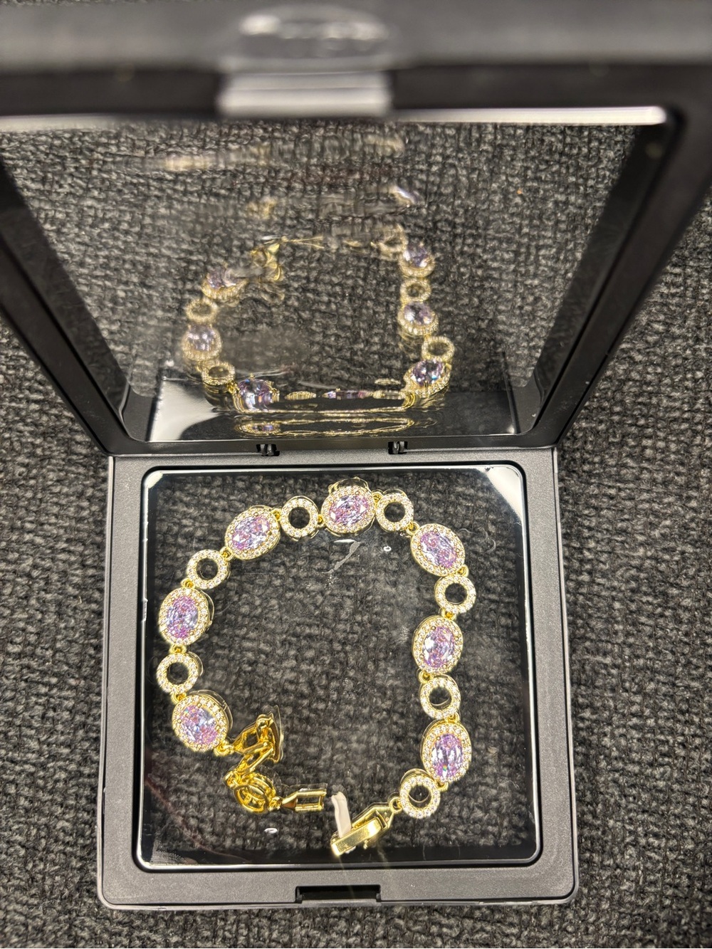 Gold Bracelet with Pink Crystal Ovals - Picture 3 of 4